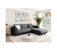 Canapé d'angle Droit 4 places SUZIE convertible en Simili et Microfibre - Gris et Noir - L246 x 188 x 80cm - LOUNGITUDE