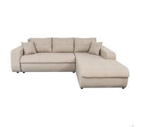 LOUNGITUDE - Suzie - Canapé d'angle - Convertible - 4 Places - Revêtement capitonné - en Tissu - Beige - Angle Droit - L246cm