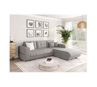 Canapé d'angle Droit 4 places SUZIE convertible en Tissu - Gris clair - L246 x 188 x 80cm - LOUNGITUDE