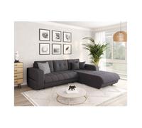 Canapé d'angle Droit 4 places SUZIE convertible en Tissu - Gris foncé - L246 x 188 x 80cm - LOUNGITUDE