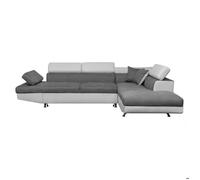 Canapé d'angle droit 5 places RIO convertible avec coffre en microfibre et simili - Blanc/Gris - L271 x P192 x H70cm - LOUNGITUDE