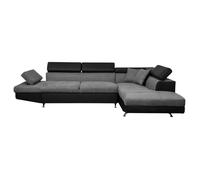 Canapé d'angle droit 5 places RIO convertible avec coffre en microfibre et simili - Gris/Noir - L271 x P192 x H70cm - LOUNGITUDE