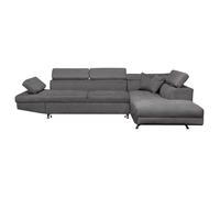 Canapé d'angle droit 5 places RIO convertible avec coffre en microfibre - Gris - L271 x P192 x H70cm - LOUNGITUDE