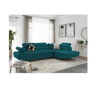 Canapé d'angle droit 5 places RIO convertible avec coffre en tissu - Bleu - L271 x P192 x H70cm - LOUNGITUDE