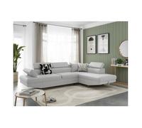 Canapé d'angle droit 5 places RIO convertible avec coffre en tissu - Gris perle - L271 x P192 x H70cm - LOUNGITUDE