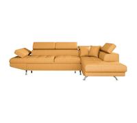 Canapé d'angle convertible RIO en tissu - Jaune ocre - LOUNGITUDE - Angle droit - 5 places - Coffre de rangement