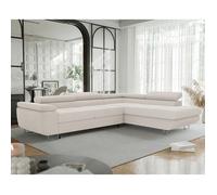 Canapé d'angle Droit ANTON - 7 places - Canape Convertible avec Coffre - Tissu avec Matelassé - Crème
