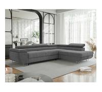 Canapé d'angle Droit ANTON - 7 places - Canape Convertible avec Coffre - Tissu Velours Cotelé - Gris
