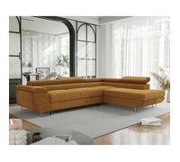 Canapé d'angle Droit ANTON - 7 places - Canape Convertible avec Coffre - Tissu Velours Cotelé - Moutarde