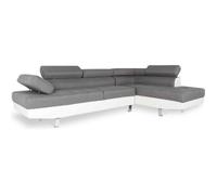 Canapé d'angle droit avec têtières relevables Charly Gris et Blanc