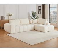 Canapé d'angle droit compressé en tissu texturé beige LAVEZO