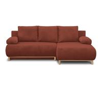 Canapé d'angle droit convertible - 3 places - MIKA - Tissu velours côtelé rouille - Coffre de rangement - 192 x 84 x 93 cm