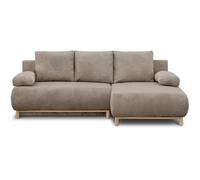 Canapé d'angle droit convertible - 3 places - MIKA - Tissu velours côtelé taupe - Coffre de rangement - 192 x 84 x 93 cm