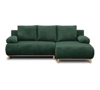 Canapé d'angle droit convertible - 3 places - MIKA - Tissu velours côtelé vert foncé - Coffre de rangement - 192 x 84 x 93 cm