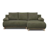 Canapé d'angle droit convertible - 3 places - Tissu velours côtelé vert kaki - Coffre de rangement - 192 x 84 x 93 cm