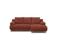 Canapé d'angle droit convertible - 3 places - Tissu velours côtelé rouille - Coffre de rangement - 192 x 84 x 93 cm
