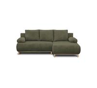 Canapé d'angle droit convertible - 3 places - Tissu velours côtelé vert kaki - Coffre de rangement - 192 x 84 x 93 cm