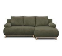 Canapé d'angle droit convertible - 3 places - Tissu velours côtelé vert kaki - Coffre de rangement - 192 x 84 x 93 cm