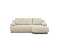Canapé d'angle droit convertible MIKA 3 places - Velours côtelé beige - Coffre de rangement - L218 x P98/145 x H84 cm