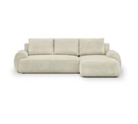 Canapé d'angle droit convertible 3 places MILO - Velours côtelés beige - Coffre de rangement - L 264 x H 84 x P 99/145 cm