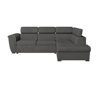 Canapé d'angle droit convertible 4 places PAOLA avec coffre en tissu - Gris foncé - L252 x P188 x H76cm - LOUNGITUDE