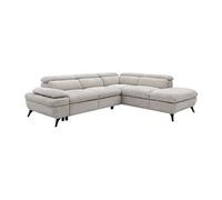 Canapé d'angle droit convertible avec dossier méridienne en tissu texturé beige SURDELI