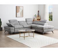 Canapé d'angle droit convertible avec dossier méridienne en tissu texturé gris SURDELI