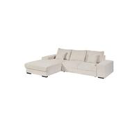 Canapé d'angle droit convertible ELKO - Velours côtelé crème - 2 coussins - 276x185x105 cm