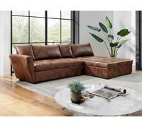 Canapé d'angle droit convertible en microfibre vieillie marron ROMANE II