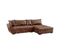 Canapé d'angle droit convertible en microfibre vieillie marron ROMANE II