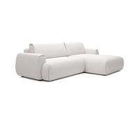 Vente-unique - Canapé d'angle Droit Convertible en Tissu Chenille Blanc Ivoire MONELIA