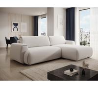 Canapé d'angle droit convertible en tissu chenille blanc ivoire MONELIA