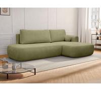 Canapé d'angle droit convertible en tissu texturé vert kaki BROCARO de Maison Céphy