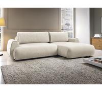Canapé d'angle droit convertible en tissu texturé beige MONELIA