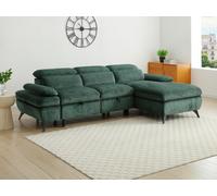 Canapé d'angle droit convertible en tissu texturé avec coffre de rangement vert MORAVA