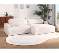 Canapé d'angle droit convertible en tissu texturé beige BREGLIO