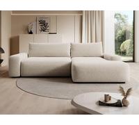 Canapé d'angle droit convertible en tissu texturé crème DAVISO