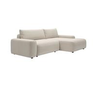 Canapé d'angle droit convertible en tissu texturé crème DAVISO