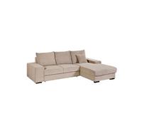 Canapé d'angle droit convertible en tissu velours côtelé taupe avec 2 coussins - ELKO -