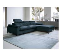 Canapé d'angle droit convertible en velours bleu SAMARA de