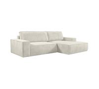 Canapé d'angle droit convertible en velours côtelé beige AMELIA