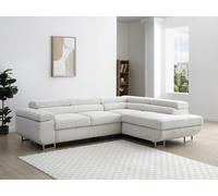 Canapé d'angle droit convertible en velours côtelé beige NURAZIO