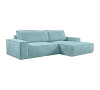 Canapé d'angle droit convertible en velours côtelé bleu turquoise AMELIA