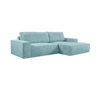 Canapé d'angle droit convertible en velours côtelé bleu turquoise AMELIA