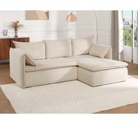 Canapé d'angle droit convertible en velours côtelé beige TEODORA Beige