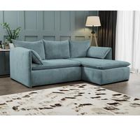 Canapé d'angle Vente-Unique.com Canapé d'angle droit convertible en velours côtelé bleu TEODORA