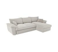 Canapé d'angle droit convertible en velours côtelé gris clair avec coffre de rangement GUILLERMO II