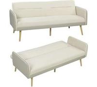 HomCom Canapé-lit clic-clac 3 places 3-en-1 dossier réglable tissu velours/PU 185×84×83 cm beige