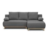 Canapé d'angle droit convertible MIKA 3 places - Tissu gris clair - Coffre de rangement - L218 x P98/145 x H84 cm Gris clair