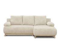 Canapé d'angle droit convertible MIKA 3 places - Velours côtelé beige - Coffre de rangement - L218 x P98/145 x H84 cm